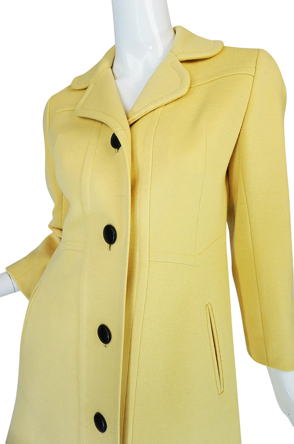 Chic 1970s Pierre Cardin RTW Sleek Little Yellow Coat