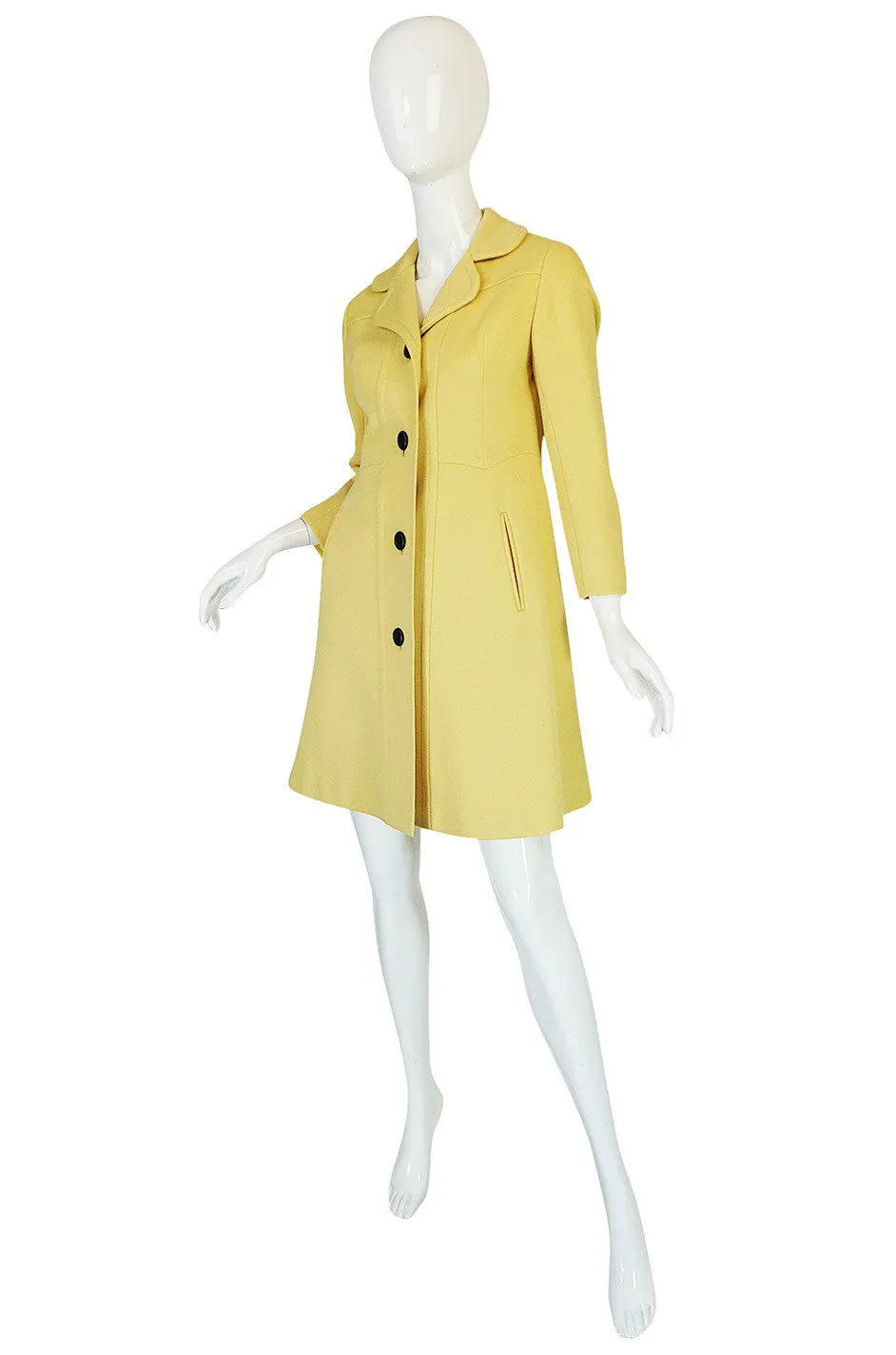 Chic 1970s Pierre Cardin RTW Sleek Little Yellow Coat