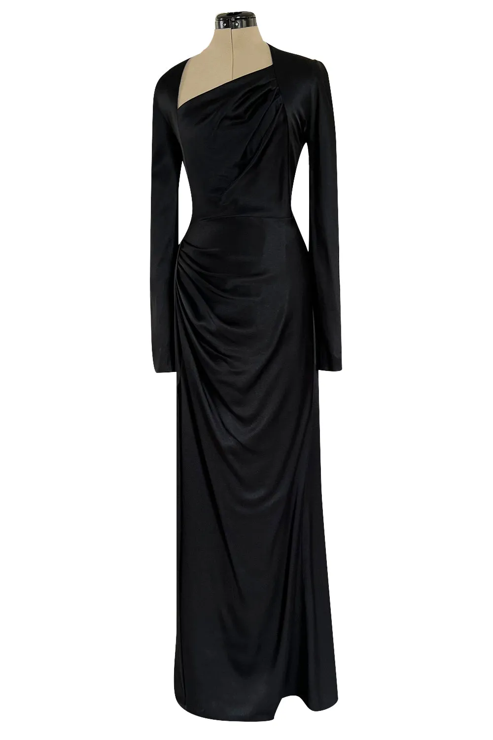 Chic Fall 2009 Christian Dior by John Galliano Black Silk Satin Dress w Asymmetrical Neckline