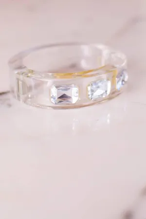 Clear Lucite Hinged Bangle Bracelet with huge channel set rhinestones