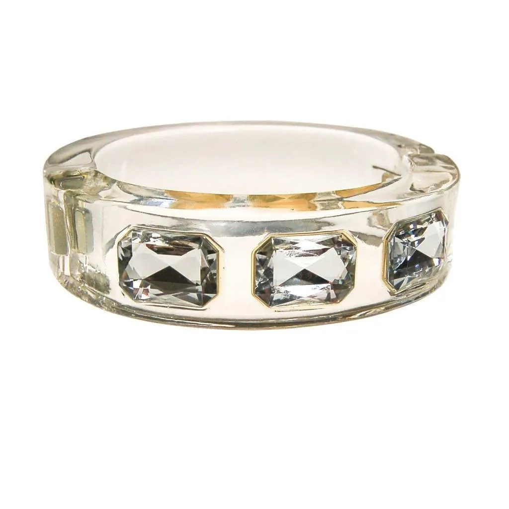 Clear Lucite Hinged Bangle Bracelet with huge channel set rhinestones