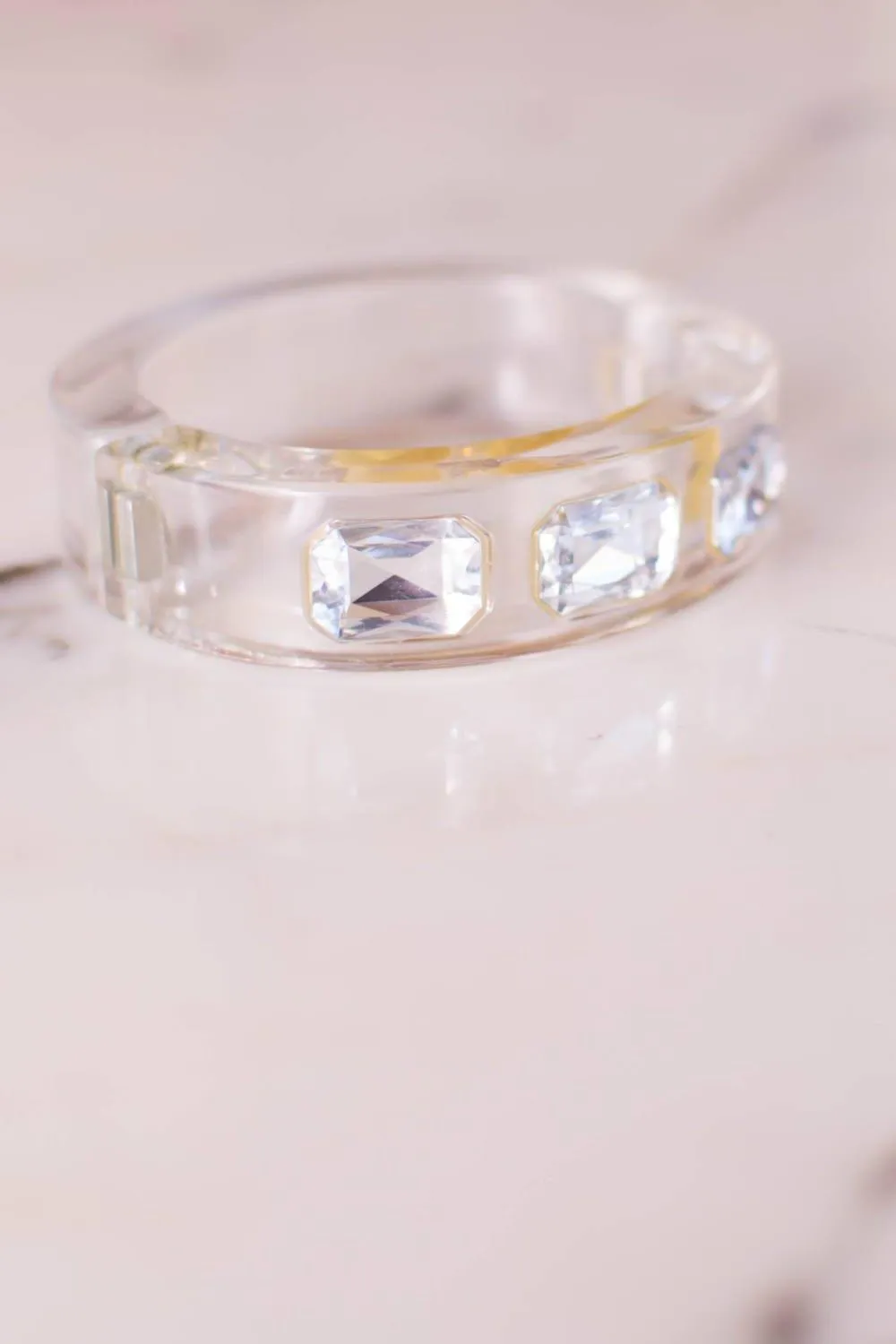 Clear Lucite Hinged Bangle Bracelet with huge channel set rhinestones