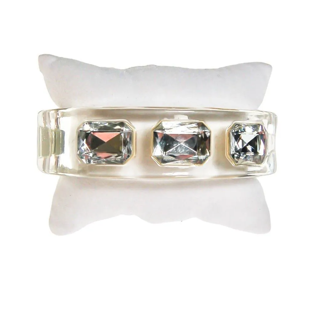 Clear Lucite Hinged Bangle Bracelet with huge channel set rhinestones
