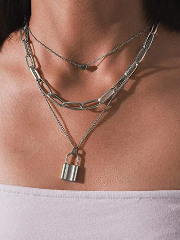 Combo Of Silver Heart Lock Pendant With Earring Set