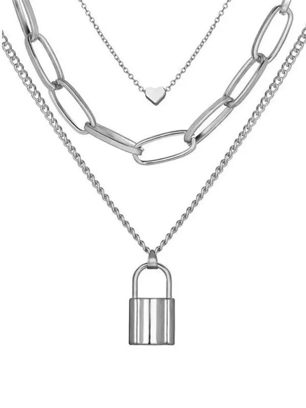 Combo Of Silver Heart Lock Pendant With Earring Set