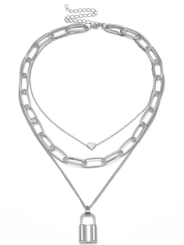 Combo Of Silver Heart Lock Pendant With Earring Set
