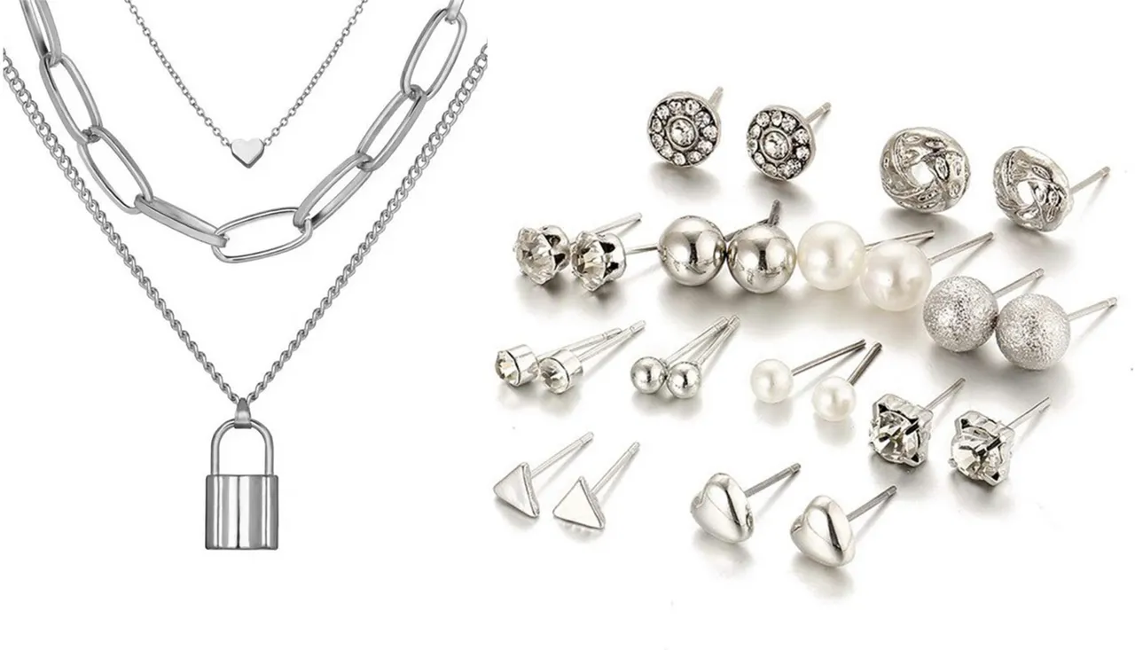 Combo Of Silver Heart Lock Pendant With Earring Set