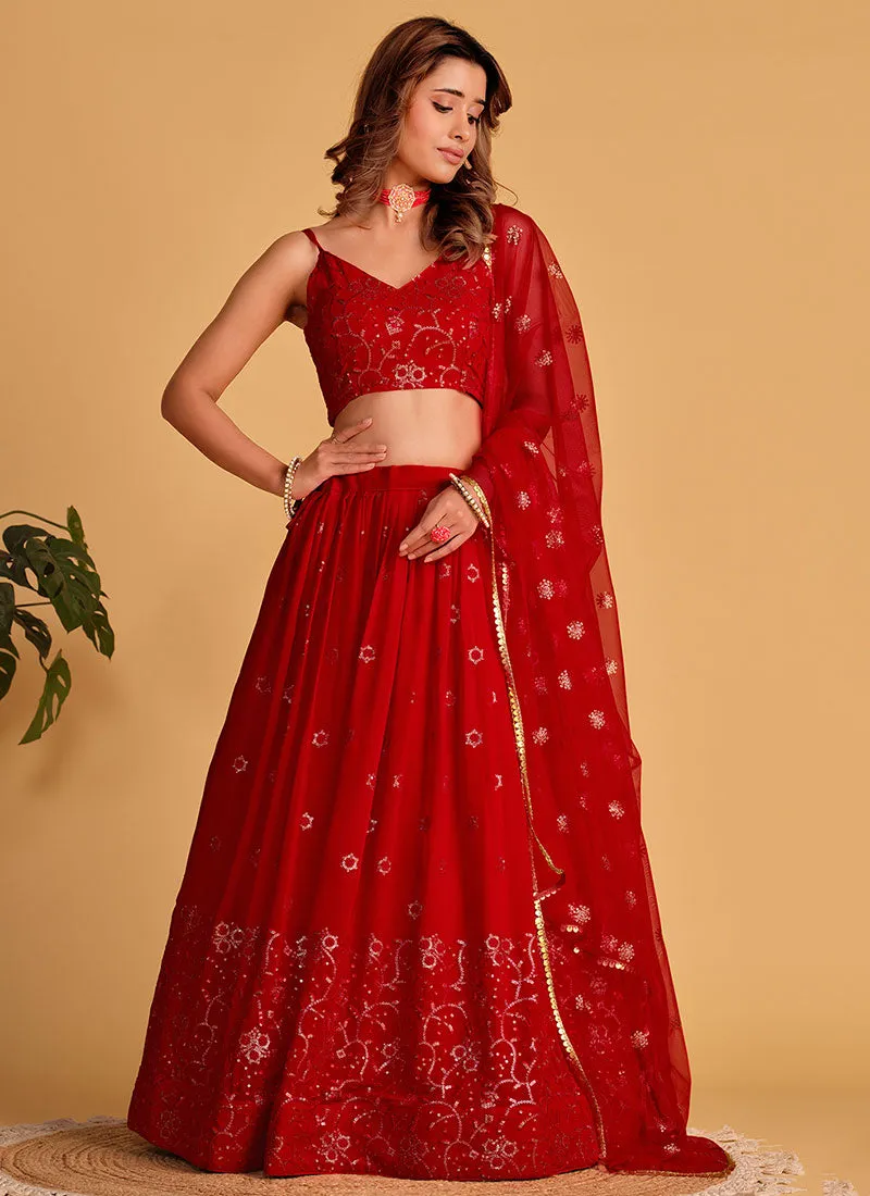 Crimson Red Sequence Embroidery Wedding Lehenga Choli