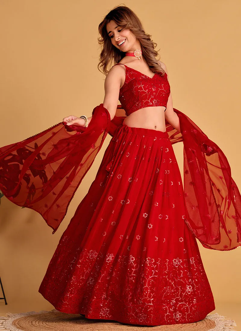 Crimson Red Sequence Embroidery Wedding Lehenga Choli