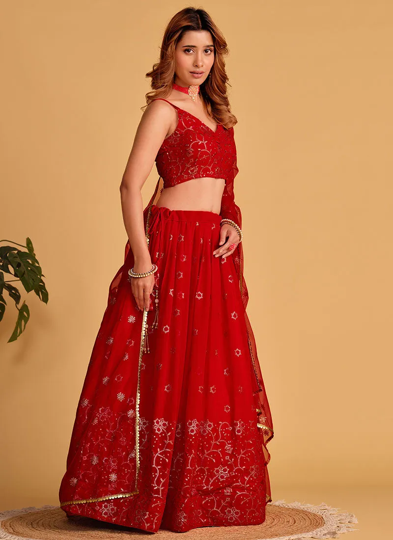 Crimson Red Sequence Embroidery Wedding Lehenga Choli