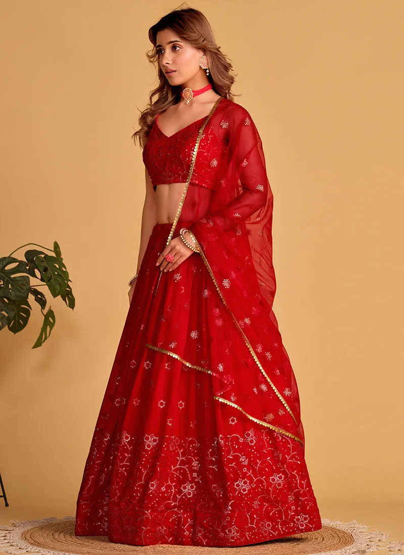Crimson Red Sequence Embroidery Wedding Lehenga Choli