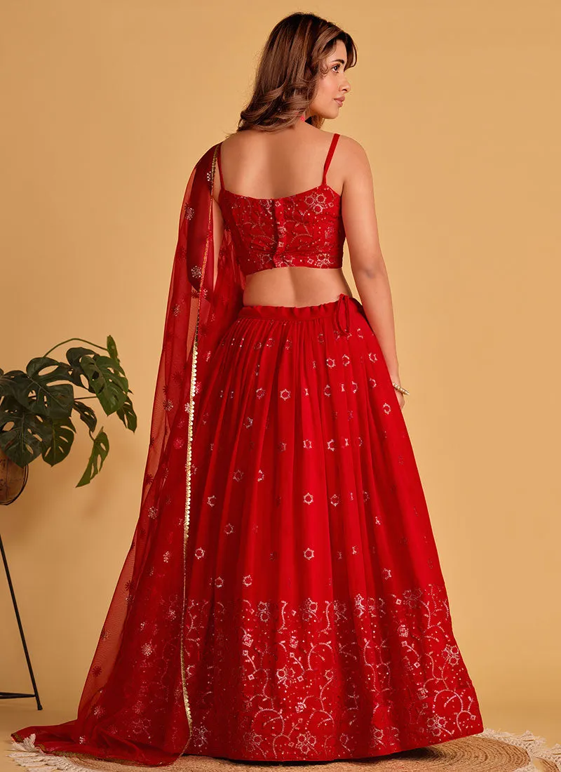 Crimson Red Sequence Embroidery Wedding Lehenga Choli