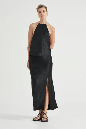 CRUSH BIAS SPLIT MAXI SKIRT | BLACK