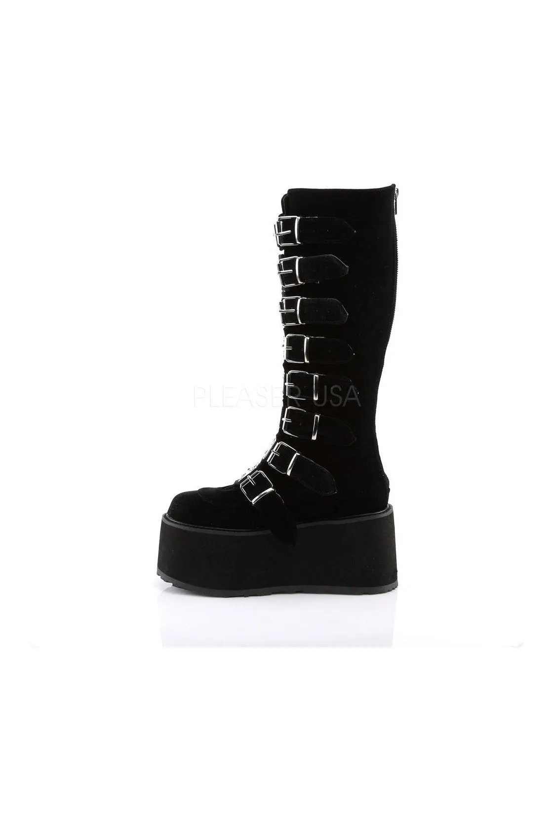 DAMNED-318 Demonia Knee Boot | Black Velvet