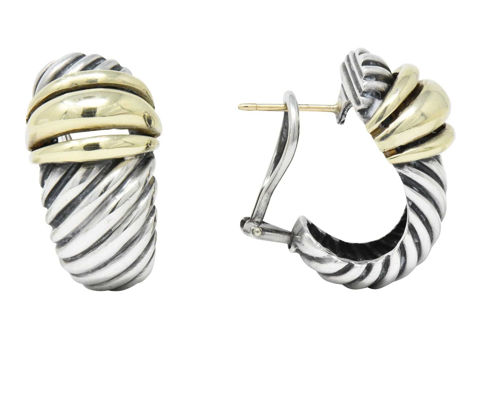 David Yurman 14 Karat Gold Sterling Silver Cable Twist Earrings