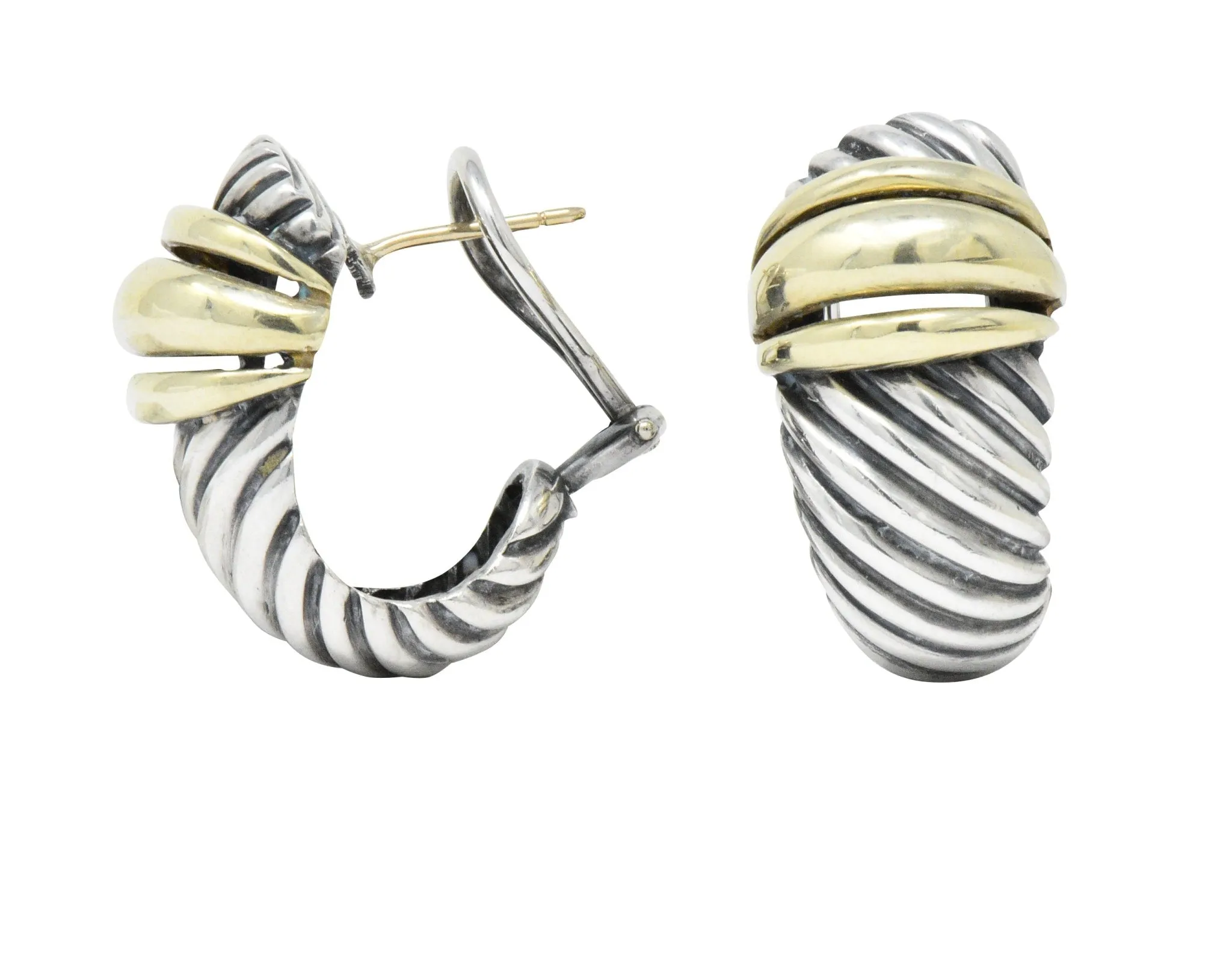 David Yurman 14 Karat Gold Sterling Silver Cable Twist Earrings