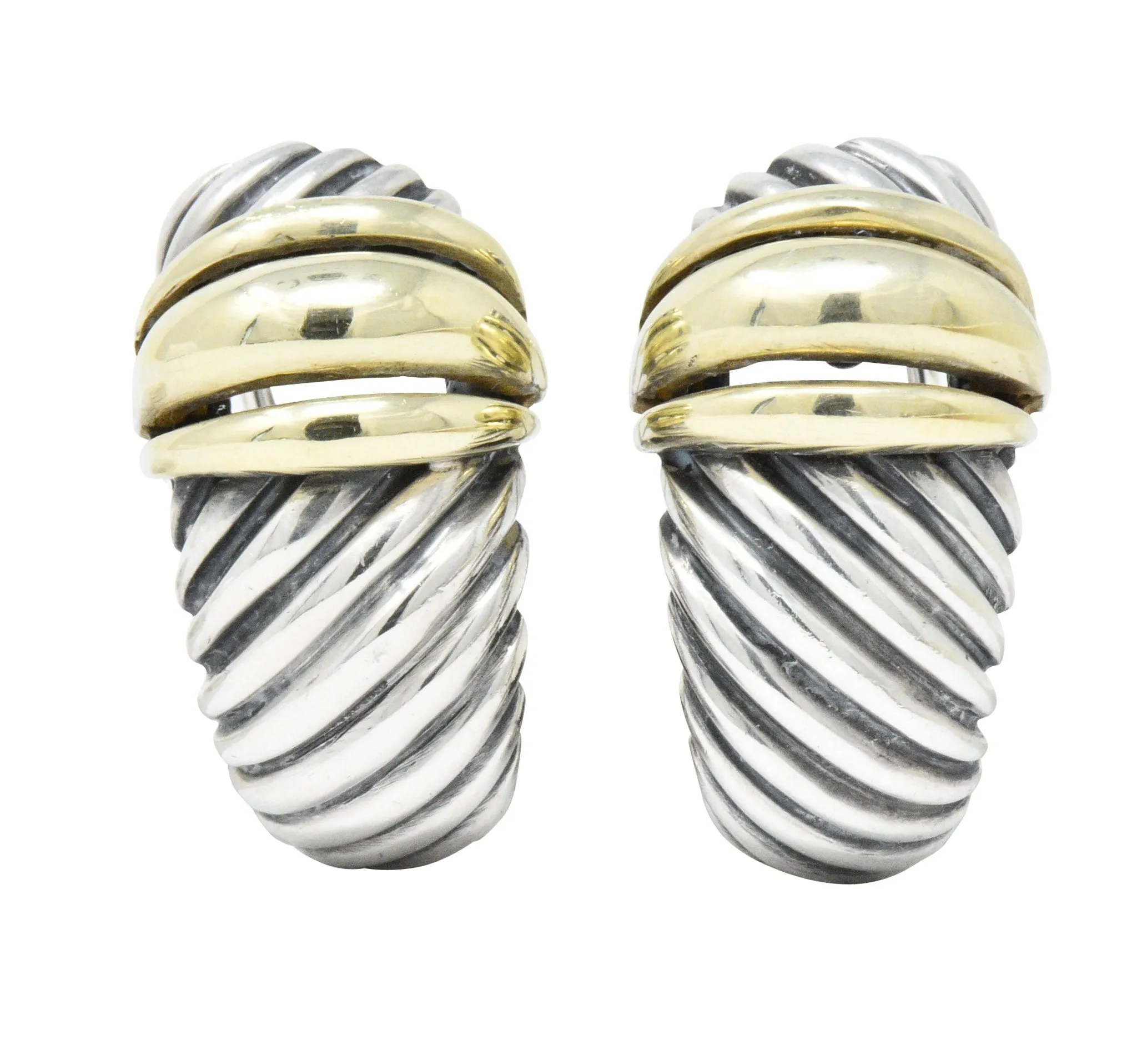 David Yurman 14 Karat Gold Sterling Silver Cable Twist Earrings