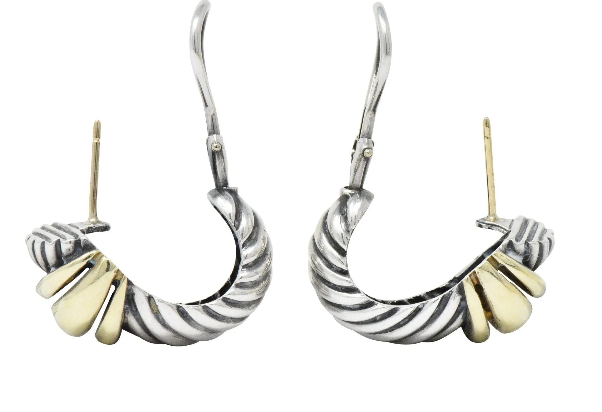 David Yurman 14 Karat Gold Sterling Silver Cable Twist Earrings