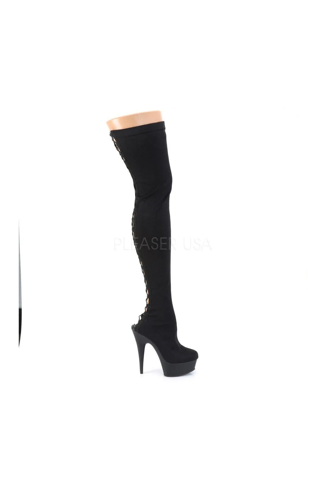 DELIGHT-3003 Platform Thigh Boot | Black Lycra