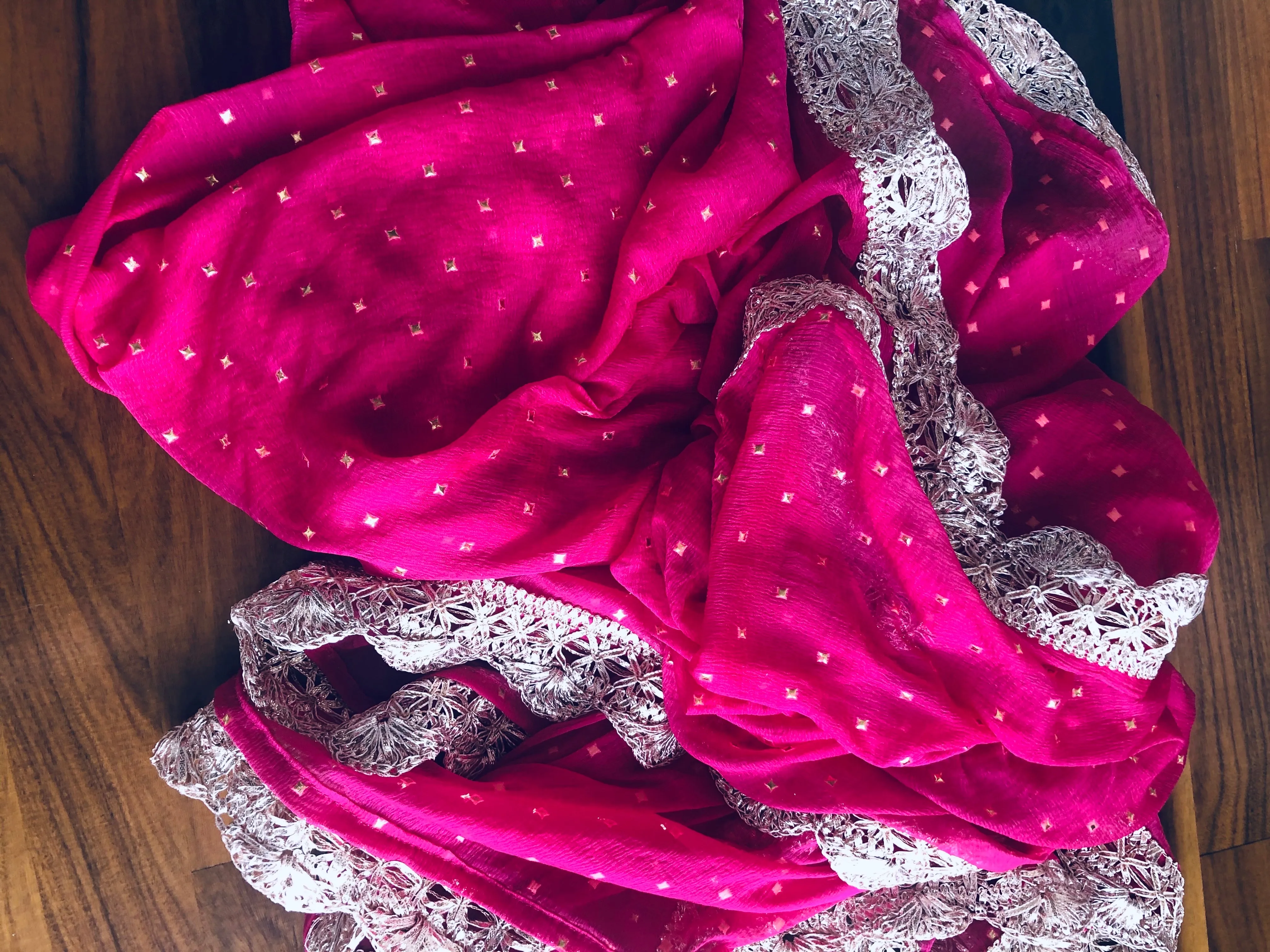 Designer Dupatta In Hot Pink