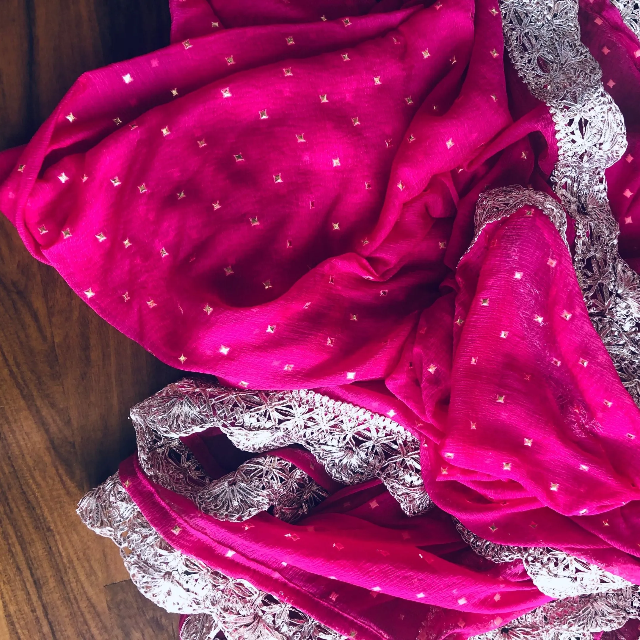 Designer Dupatta In Hot Pink
