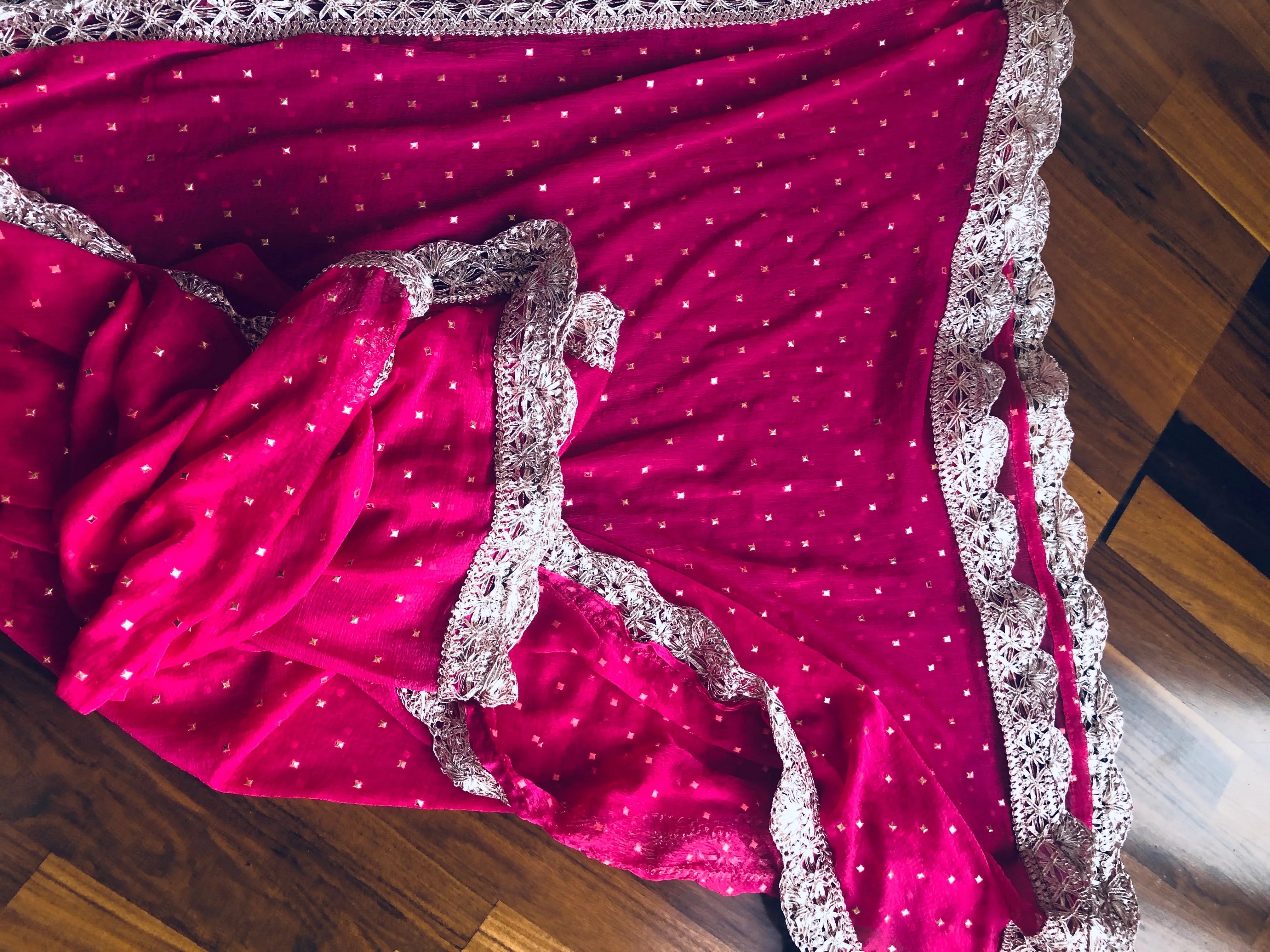 Designer Dupatta In Hot Pink