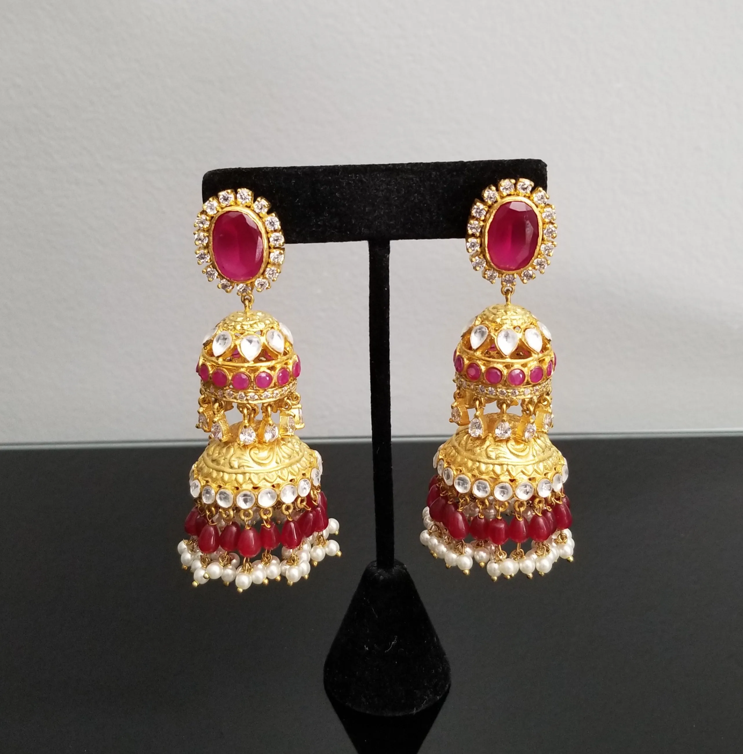 Designer Jhumkis With Matte Gold Plating