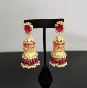 Designer Jhumkis With Matte Gold Plating