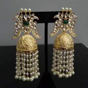 Designer Peacock Kundan Earrings With Pearl Tassels ST1
