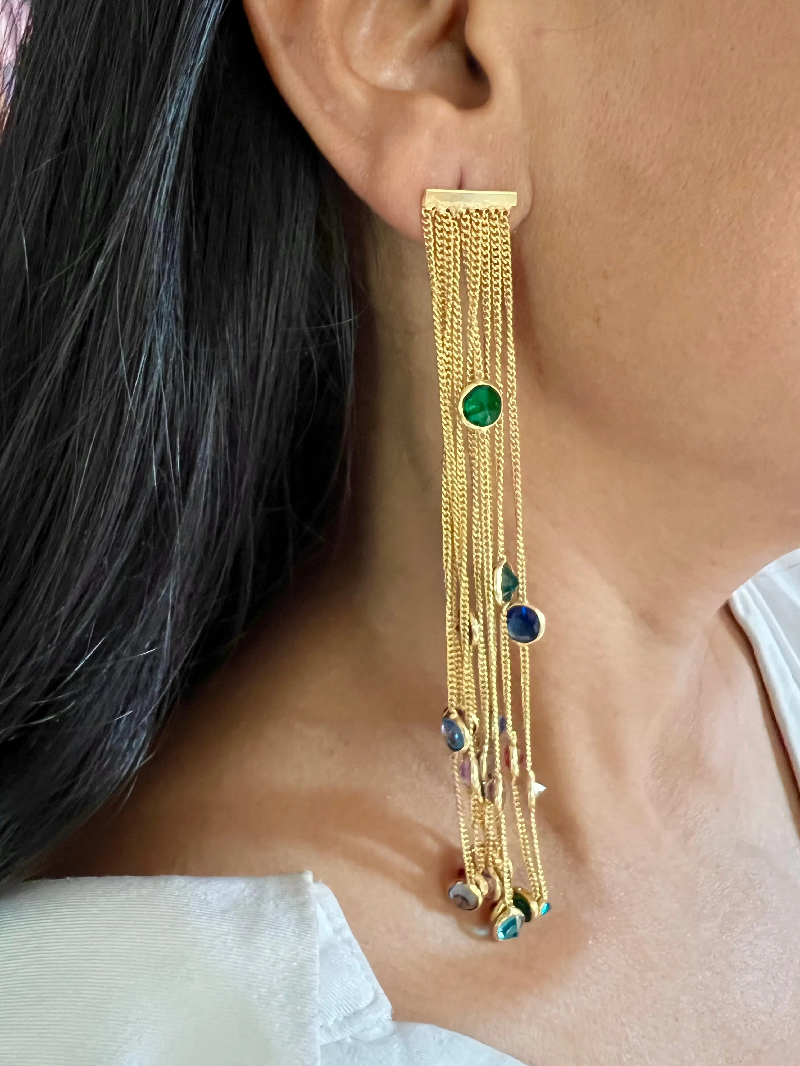 Designer Sapphire Long Earrings
