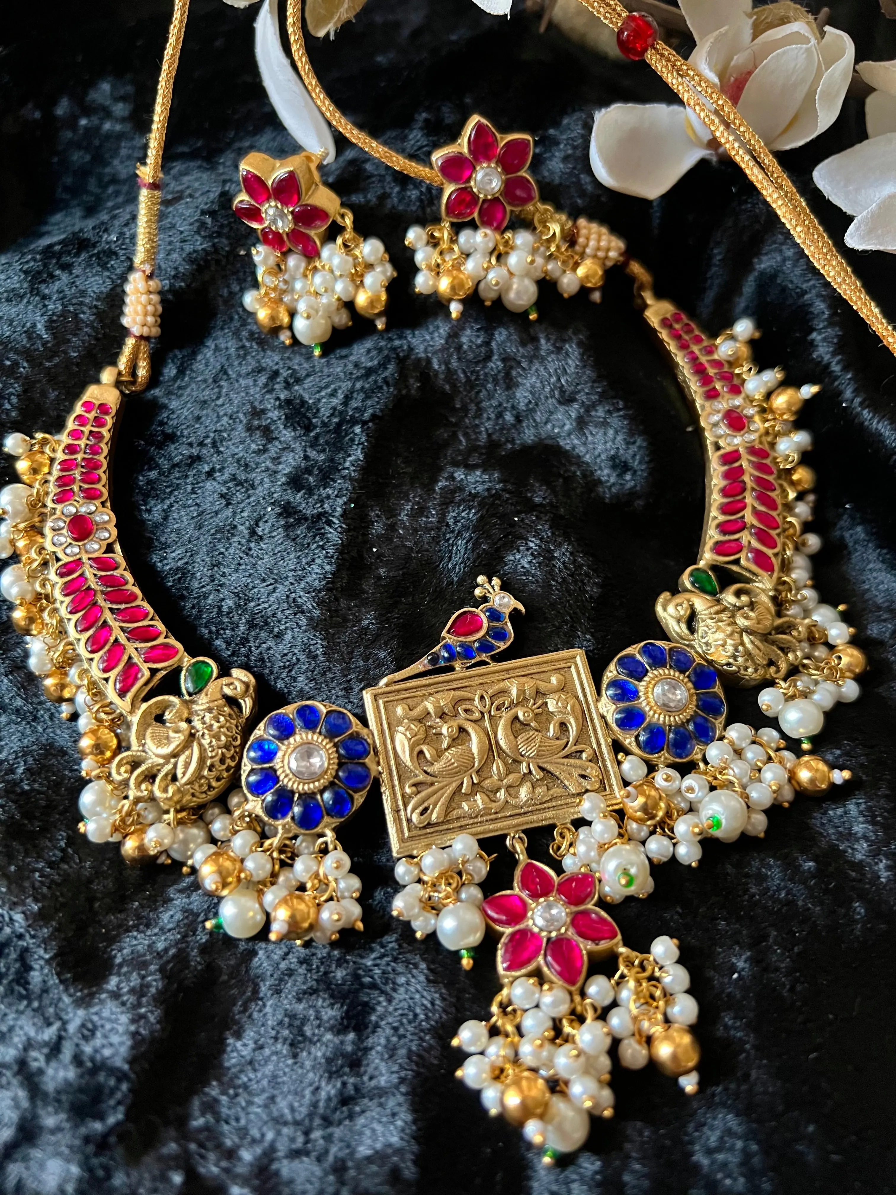 Designer Wedding Necklace with Kundan Earrings