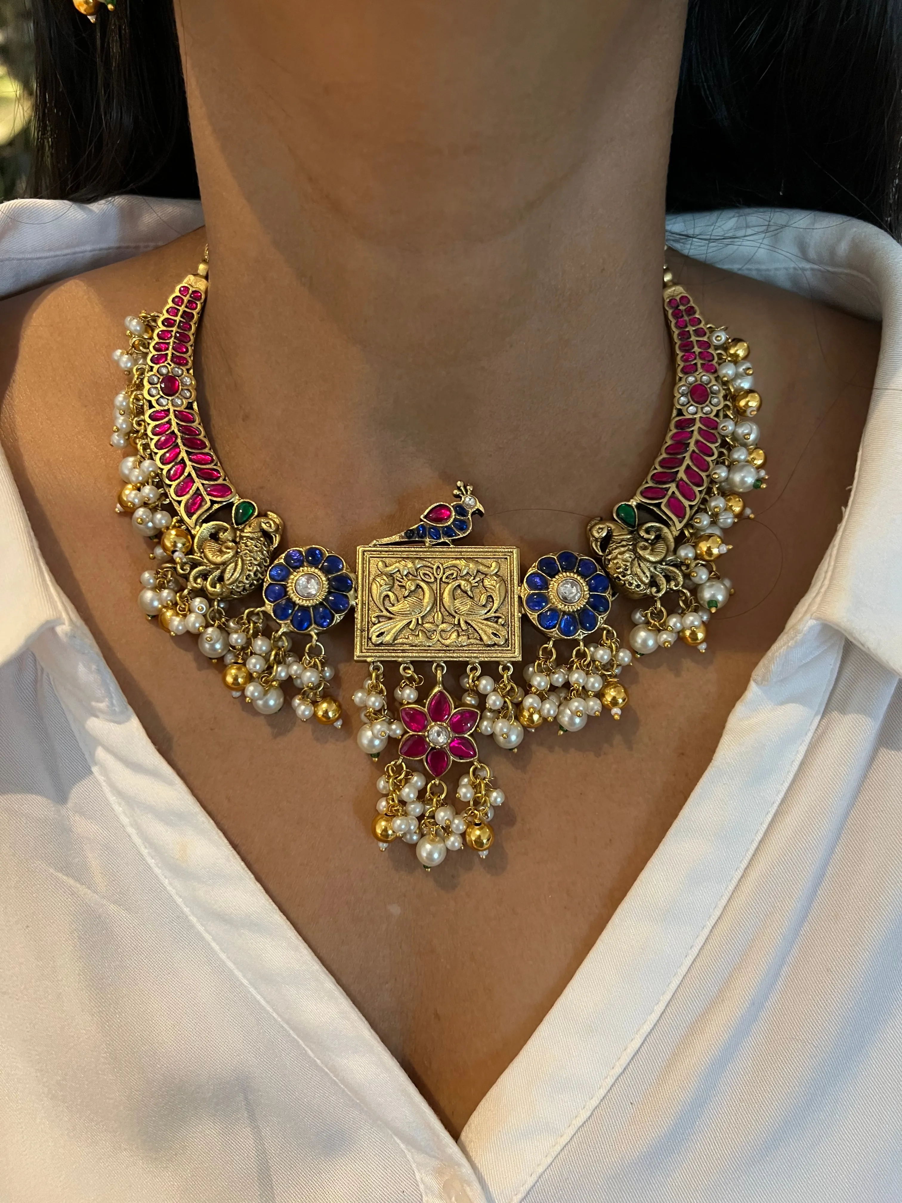 Designer Wedding Necklace with Kundan Earrings