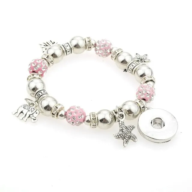 DIY Snap Bracelet Elasticity Beads Bracelet Fit 18mm Snap Button For Women