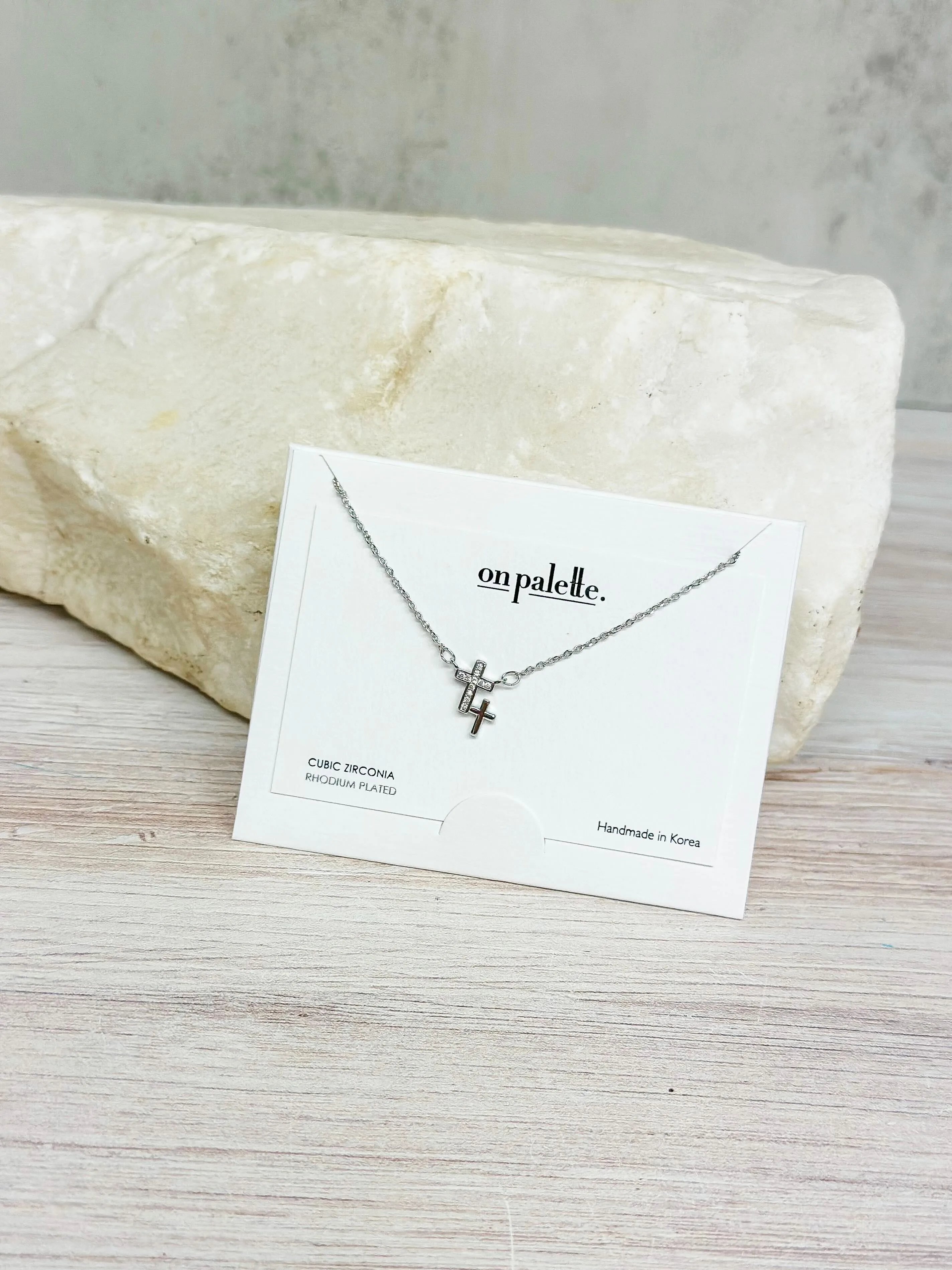 Double Cross Pendant Necklace - Silver