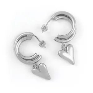 Double Hoop Heart Silver Earring