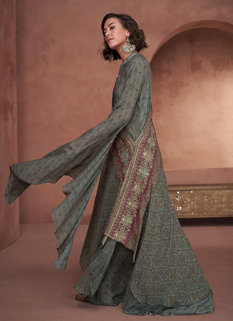 Dusty Green Embroidery Designer Anarkali Gown