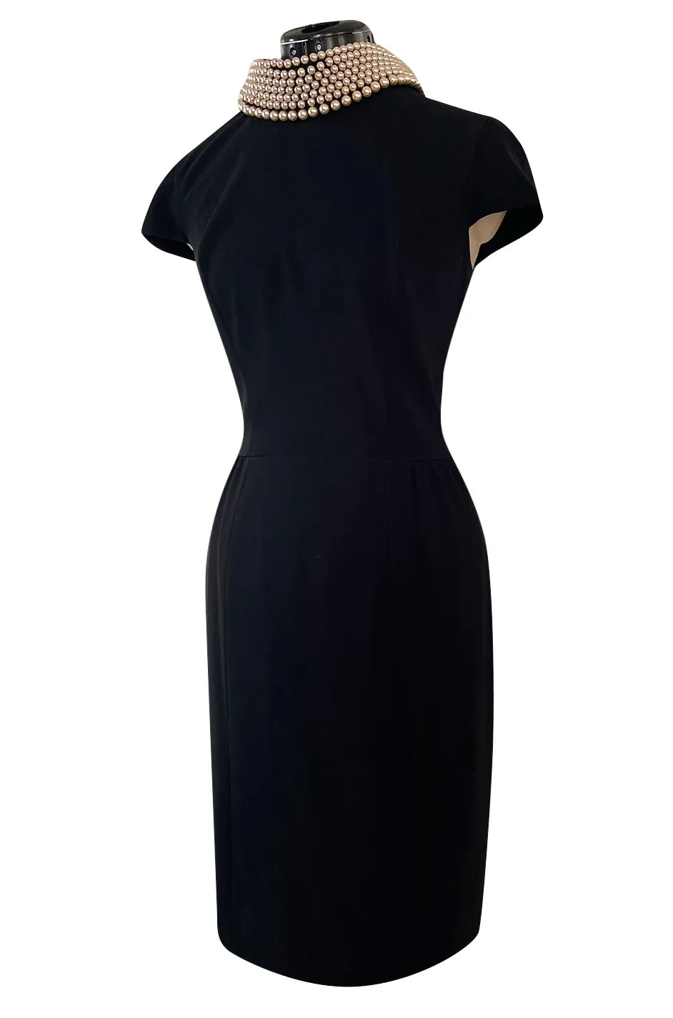 Early 2000s Moschino Cheap & Chic Black Stretch Crepe Dress w Removable Pearl Collar