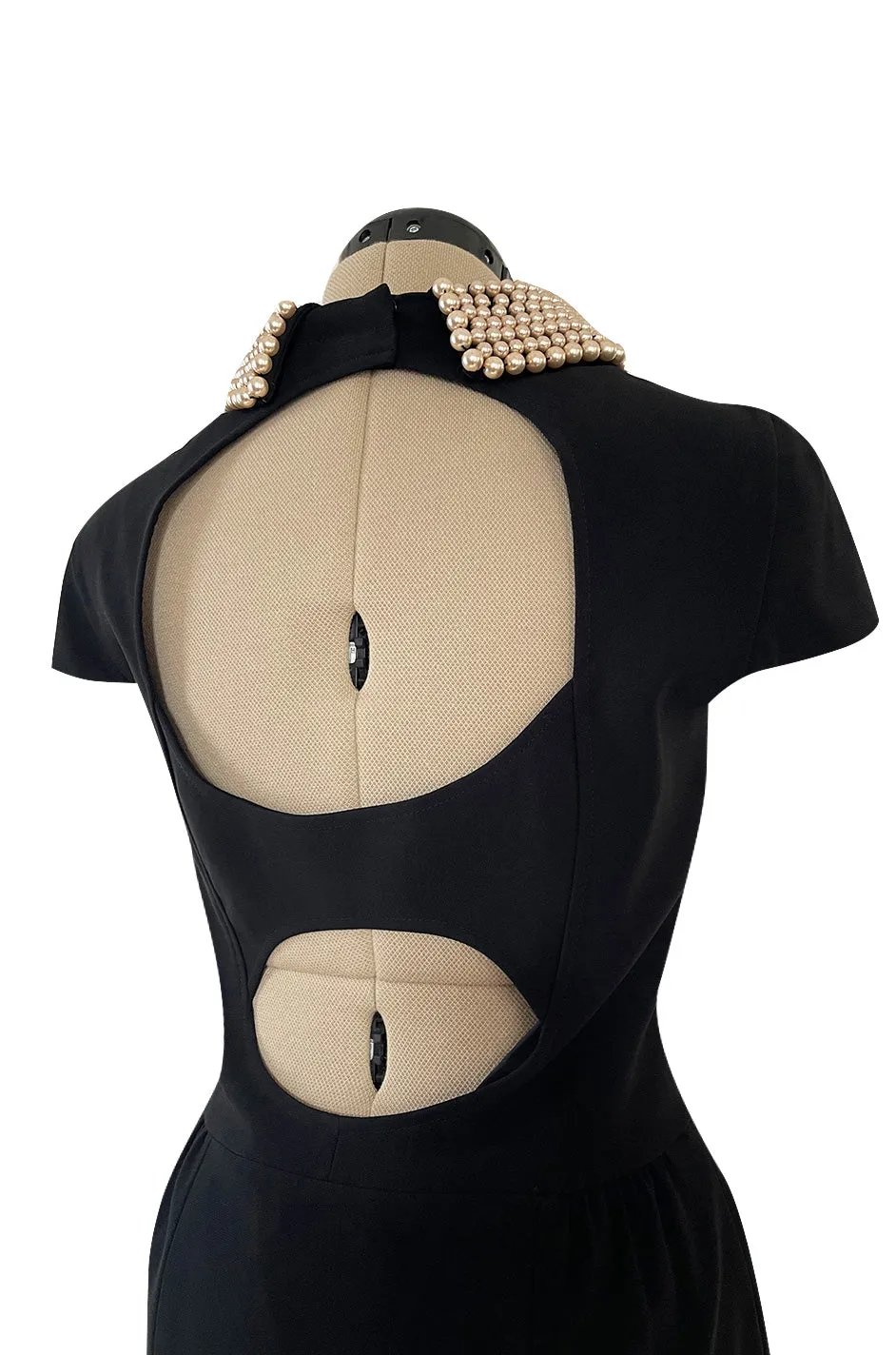 Early 2000s Moschino Cheap & Chic Black Stretch Crepe Dress w Removable Pearl Collar
