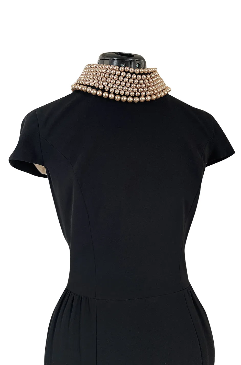 Early 2000s Moschino Cheap & Chic Black Stretch Crepe Dress w Removable Pearl Collar