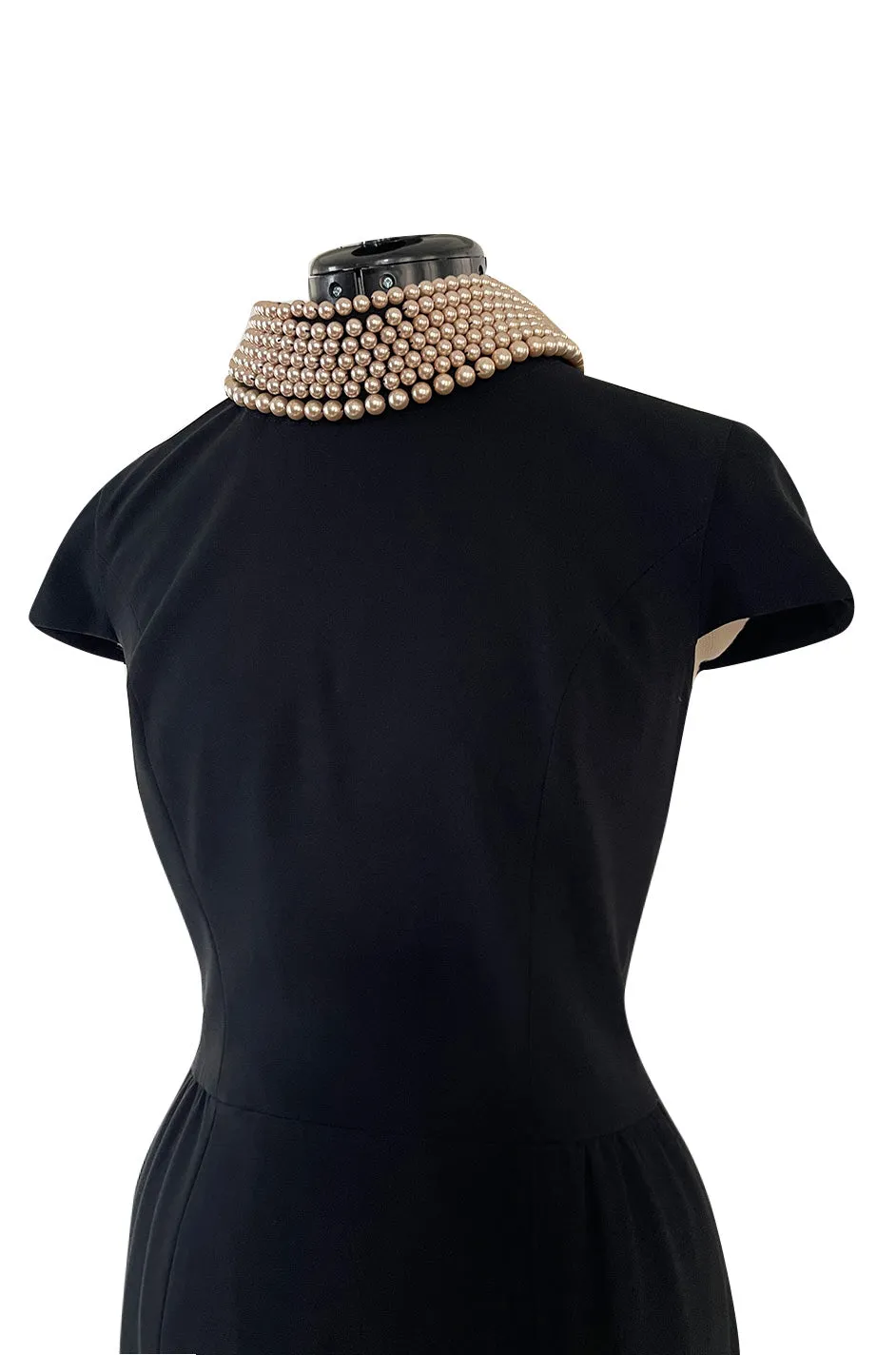 Early 2000s Moschino Cheap & Chic Black Stretch Crepe Dress w Removable Pearl Collar