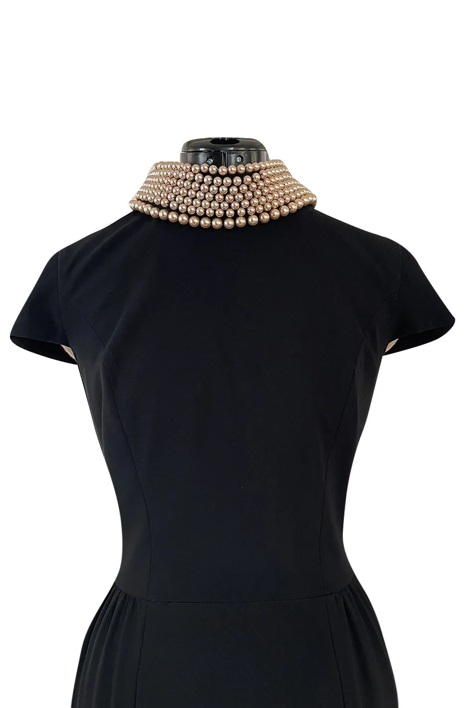 Early 2000s Moschino Cheap & Chic Black Stretch Crepe Dress w Removable Pearl Collar