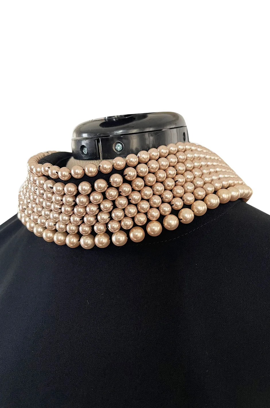 Early 2000s Moschino Cheap & Chic Black Stretch Crepe Dress w Removable Pearl Collar