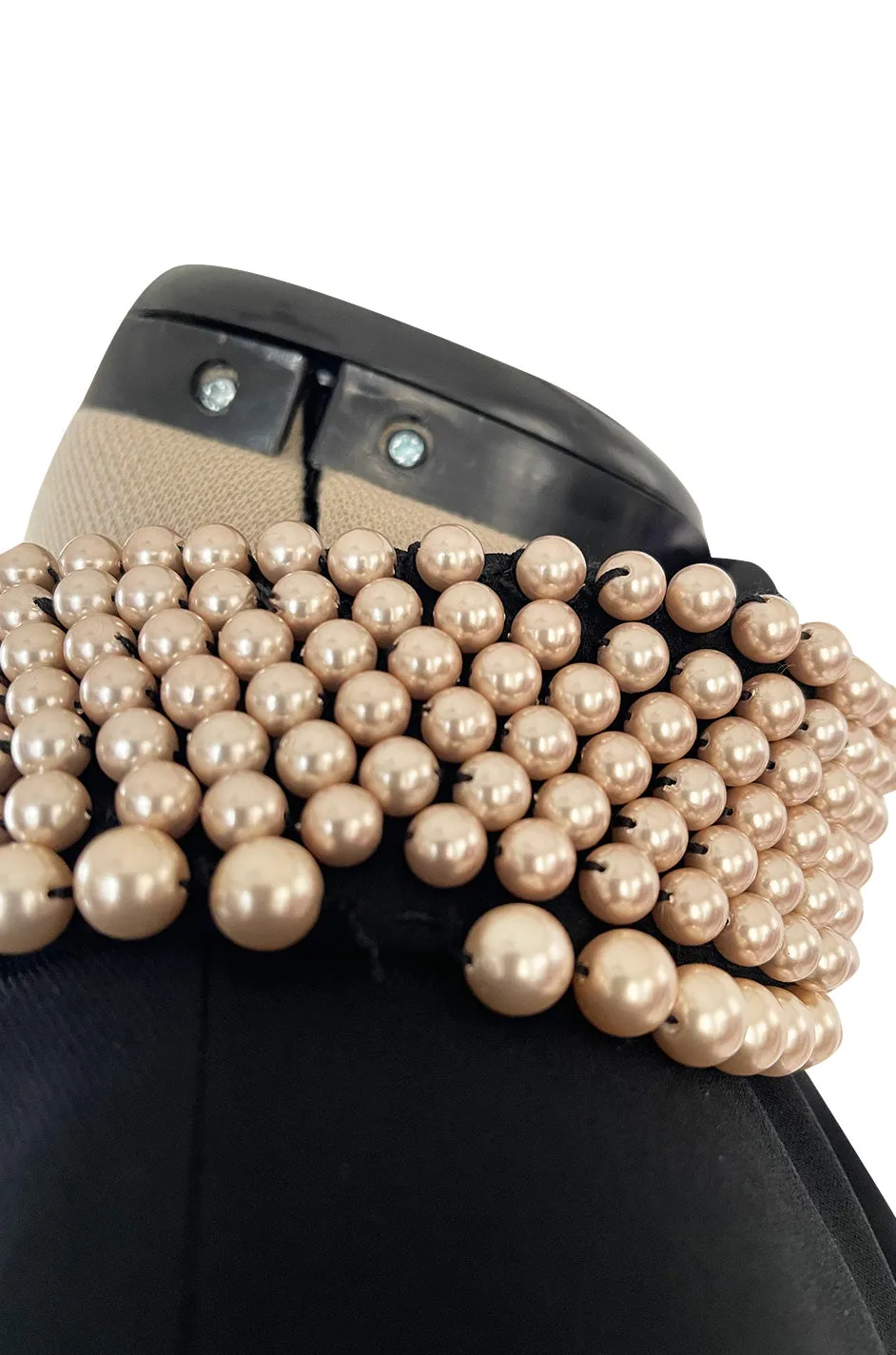 Early 2000s Moschino Cheap & Chic Black Stretch Crepe Dress w Removable Pearl Collar