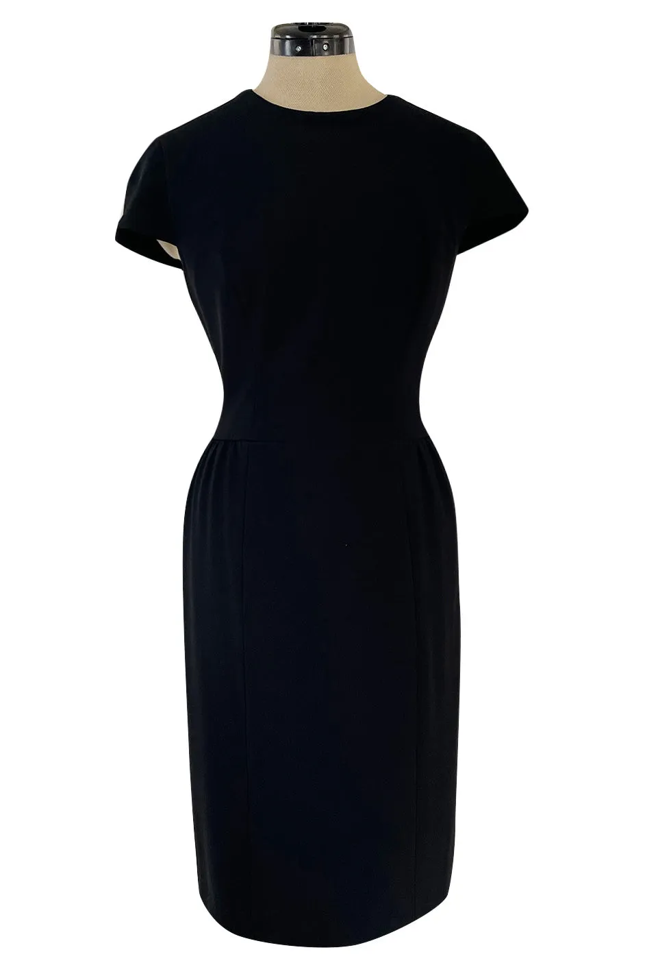 Early 2000s Moschino Cheap & Chic Black Stretch Crepe Dress w Removable Pearl Collar