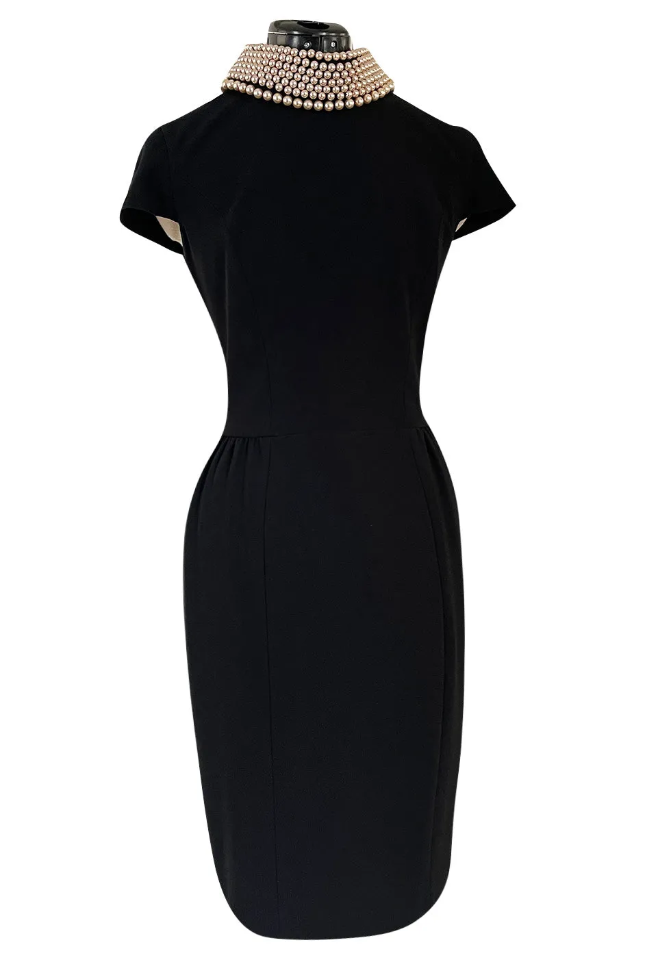 Early 2000s Moschino Cheap & Chic Black Stretch Crepe Dress w Removable Pearl Collar