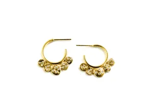 earrings / gold hammered  22k   diamonds hoops