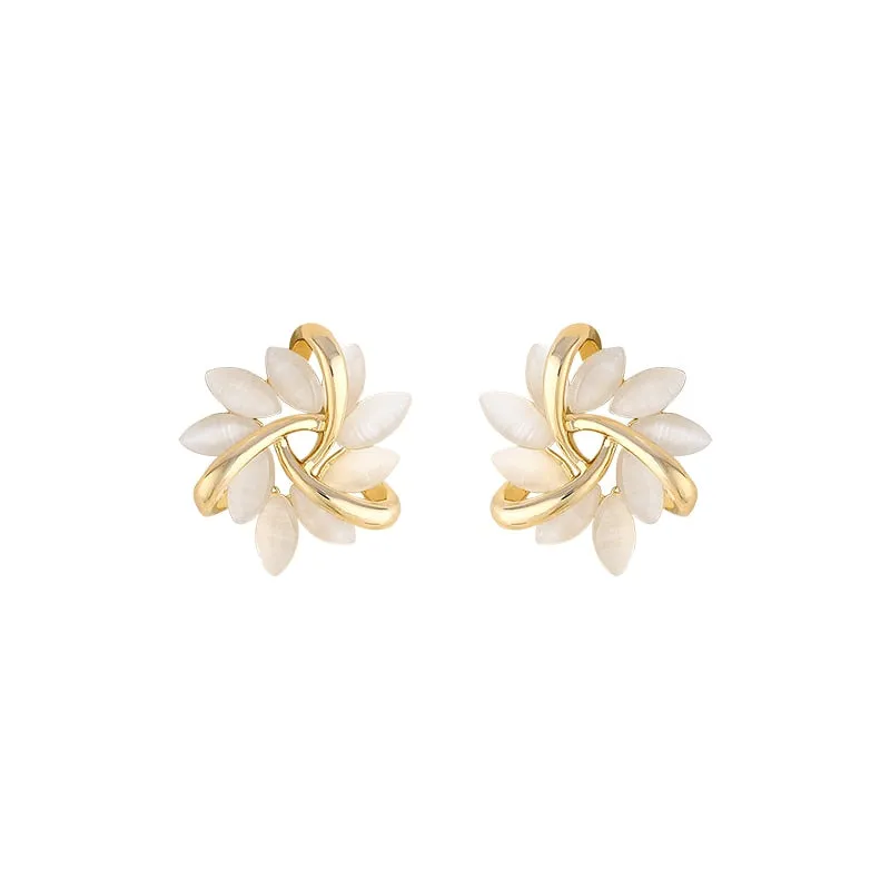 Elegant Opal Round Petal Earrings