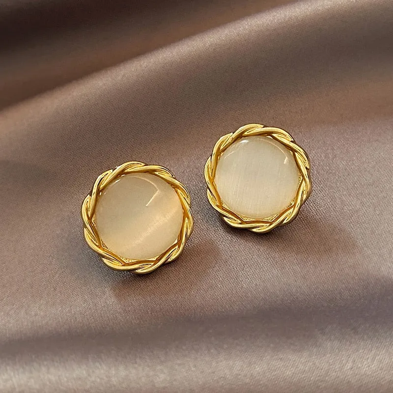 Elegant Opal Round Petal Earrings