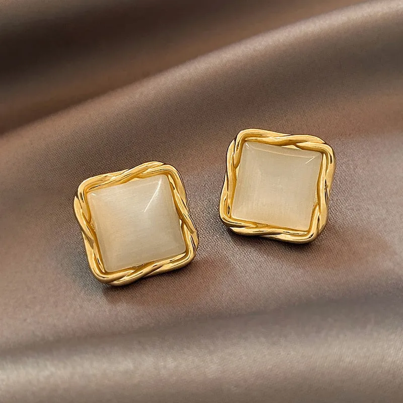 Elegant Opal Round Petal Earrings