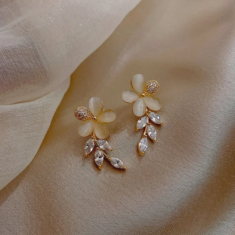 Elegant Opal Round Petal Earrings